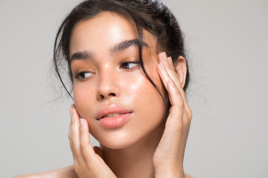 Close up of model with clear skin